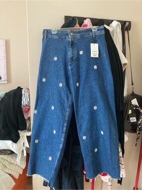 Desigual Blue Wide-Leg Jeans with Daisy Embroidery